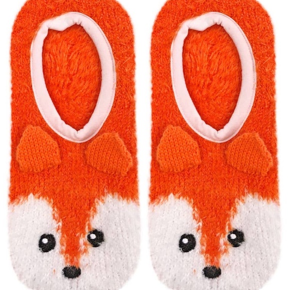 Fuzzy Slipper Socks w/ 3D Ears - Sly Fox - Orange - Picture 2 of 3